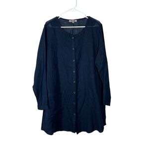 Flax Navy Blue Button-Down Dress